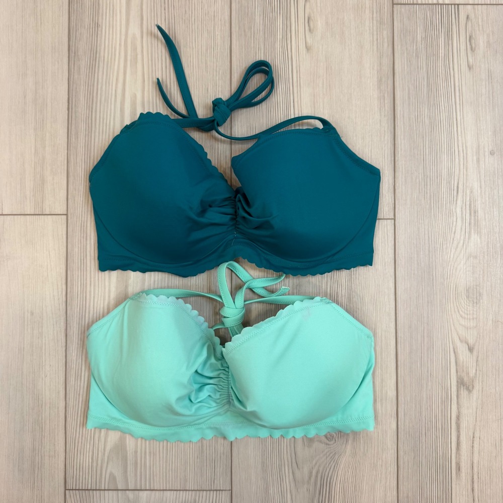 Lot of 2 Victoria's Secret Getaway‎ Halter Bikini Top Teal Mint Green 34DD